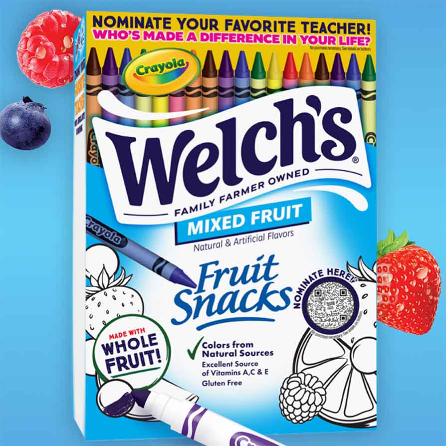 Welchs Fruit Snacks box featuring Crayola