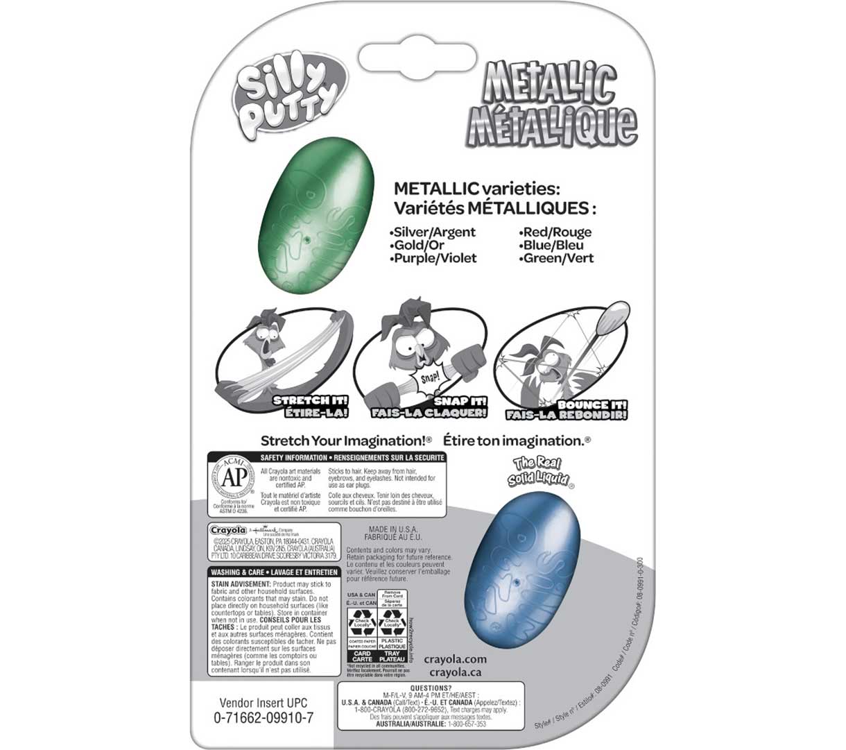 Silly Putty Metallic Eggs  2 count backt view.