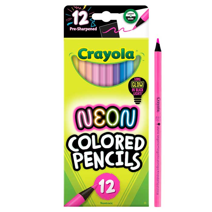 Neon Colored Pencils  12 count front view.