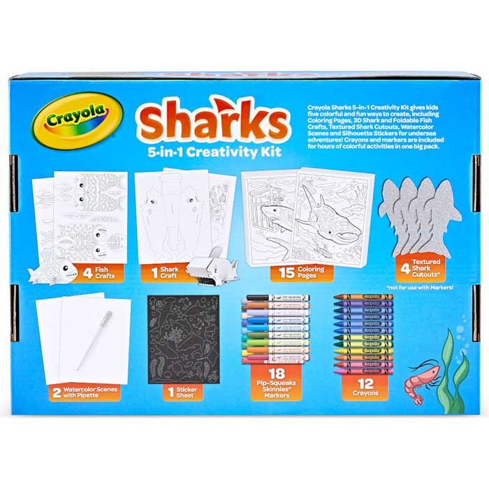 Sharks 5-in-1 Creativity Kit. Back view.