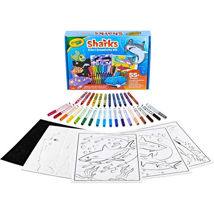 Sharks 5-in-1 Creativity Kit. packaging and contentes.