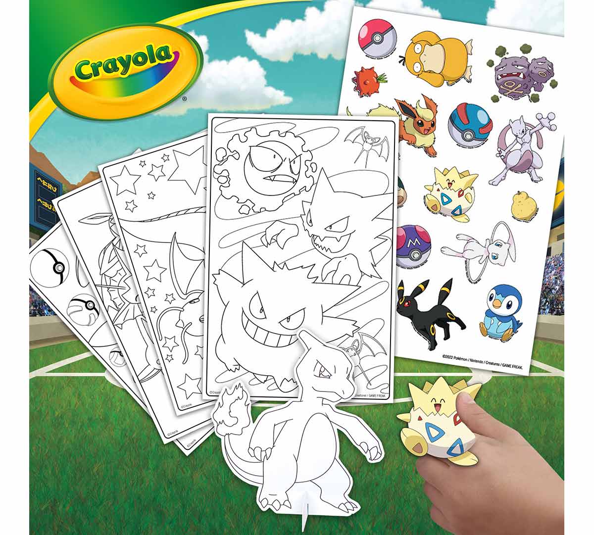 Create and Color Pokemon Coloring Art Case  Charmander.  Sticker being applied to coloring pages.