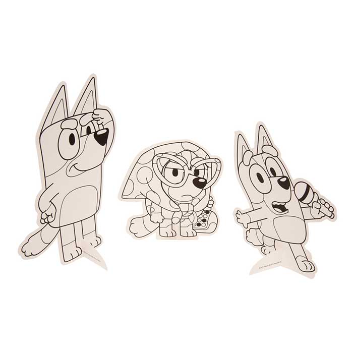 Bluey Create & Color Art Case pop-out figures.
