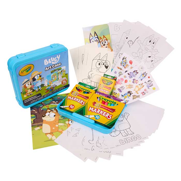 Bluey Create & Color Art Case. packaging and contents.