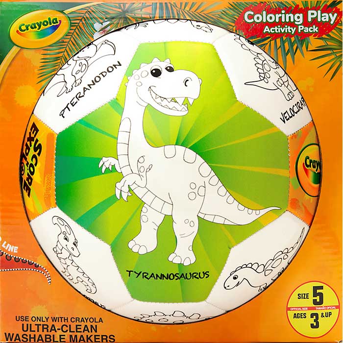 Crayola Score N' Explore Officially Licensed Size 5 Color Ball – Dinosaur Explorer front view.