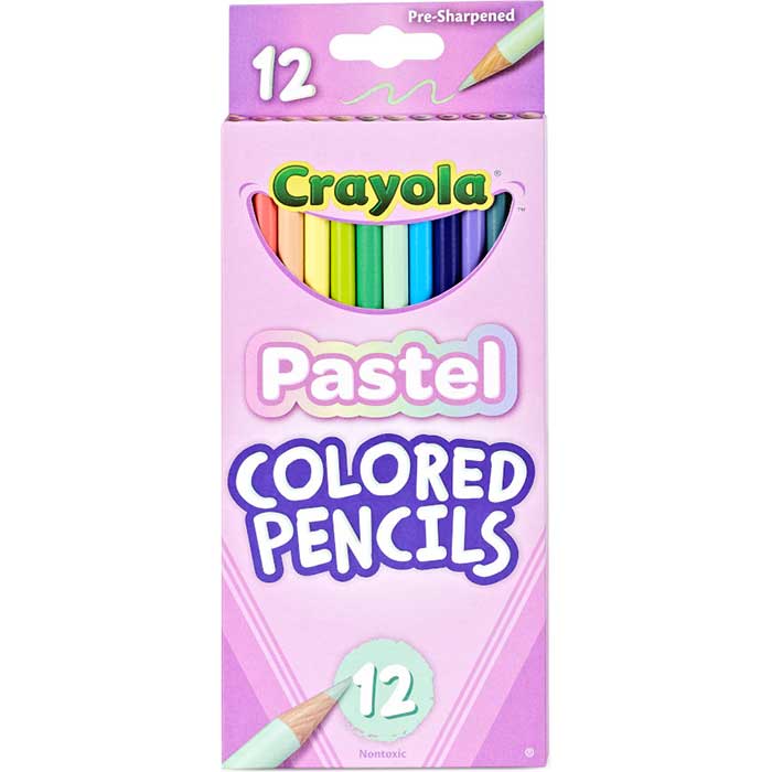 Pastel Colored Pencils 12 Count. Front view.