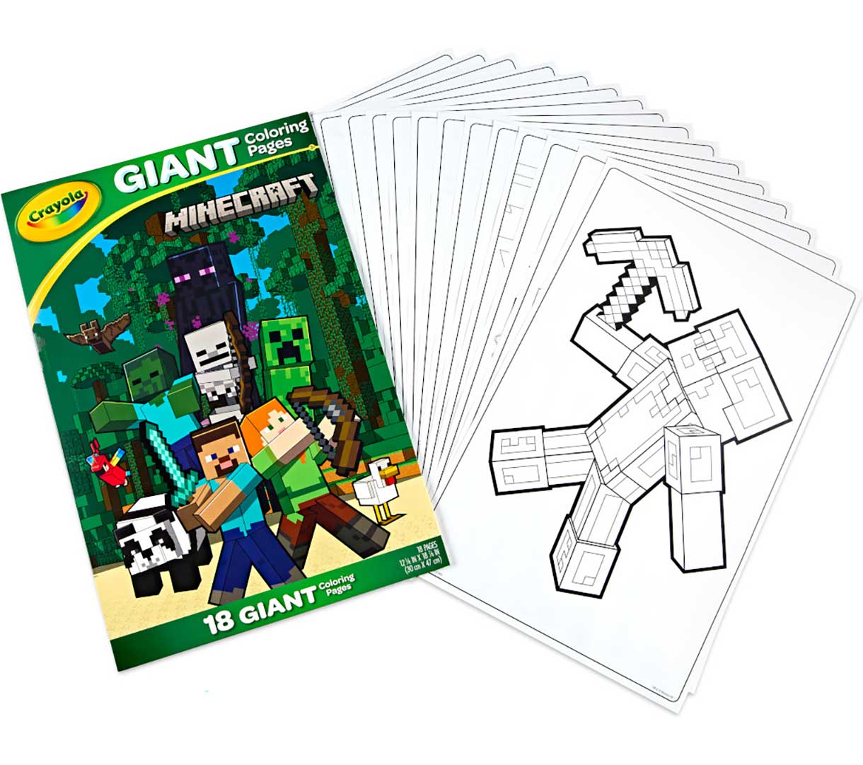 Minecraft giant coloring pages  18 count. packaging and contents.