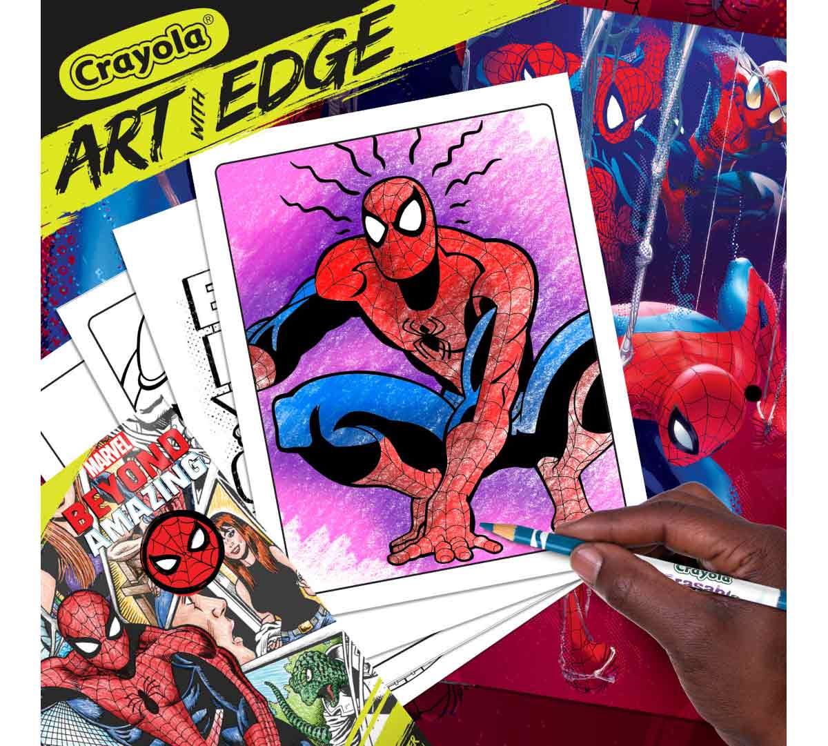 Spiderman Beyond Amazing Art with Edge  Adult Coloring book hand coloring in Spiderman
