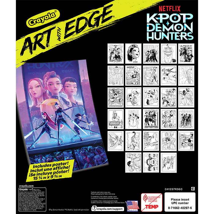 Art with Edge K-Pop Demon Hunters, 28 Coloring Pages back view.