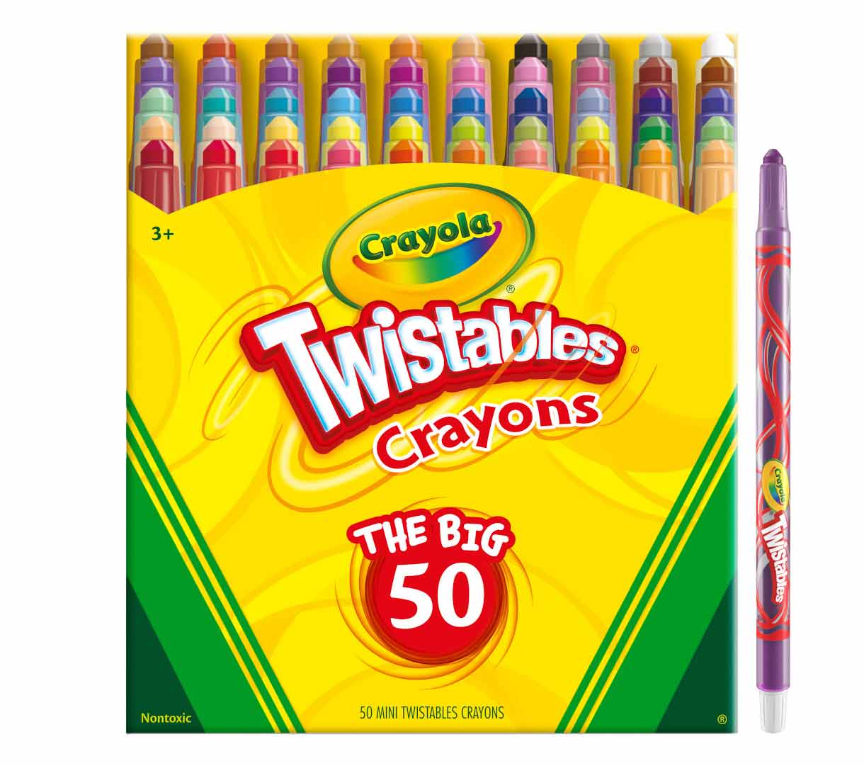 Mini Twistable Crayons  50 count front view with one mini twistable crayon standing on end.