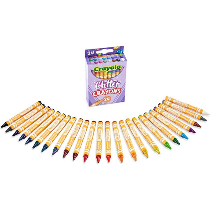 Glitter Crayons 24 Count. Packaging and contents.