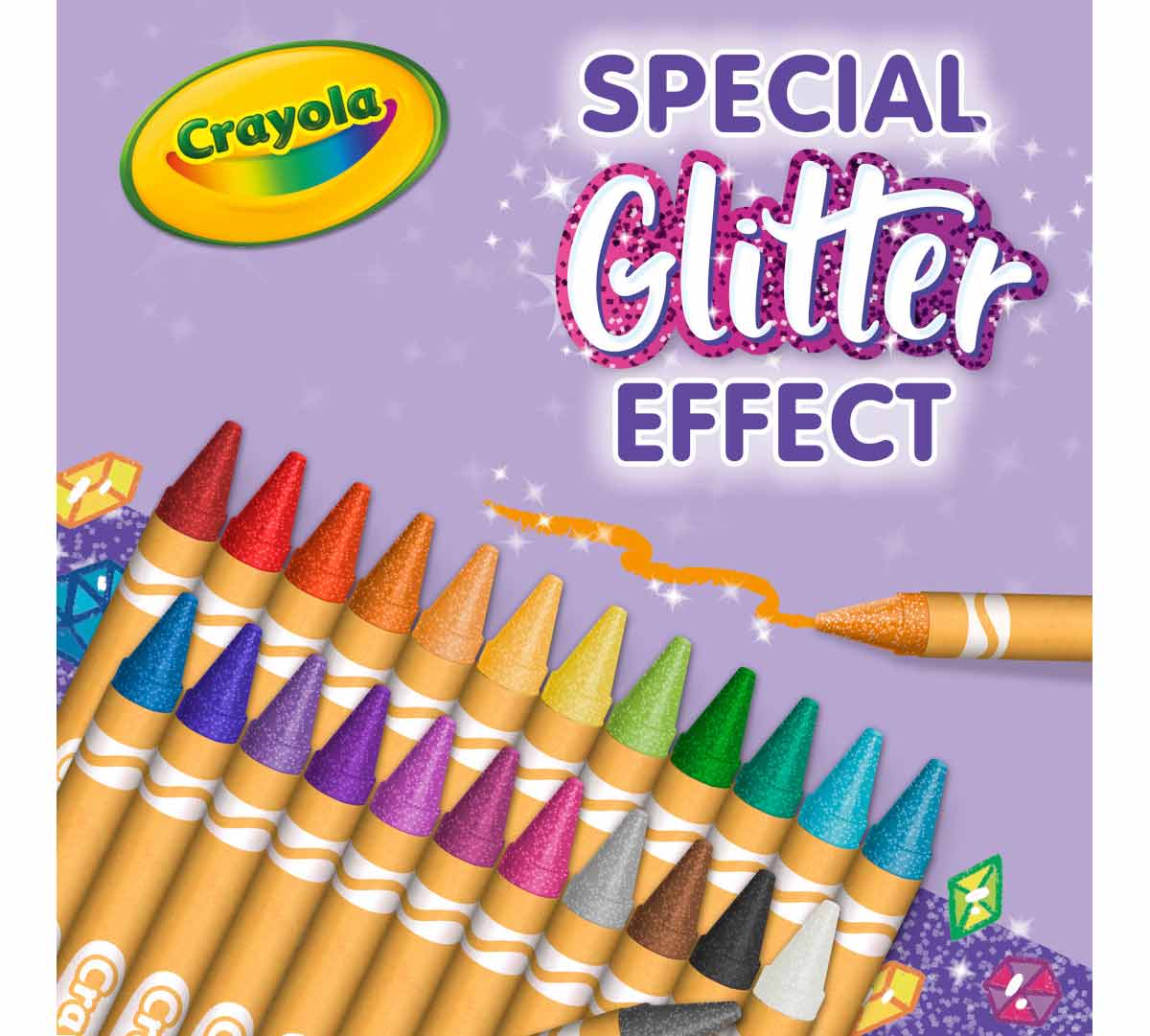 Glitter Crayons  24 count contents. Special Glitter Effect.