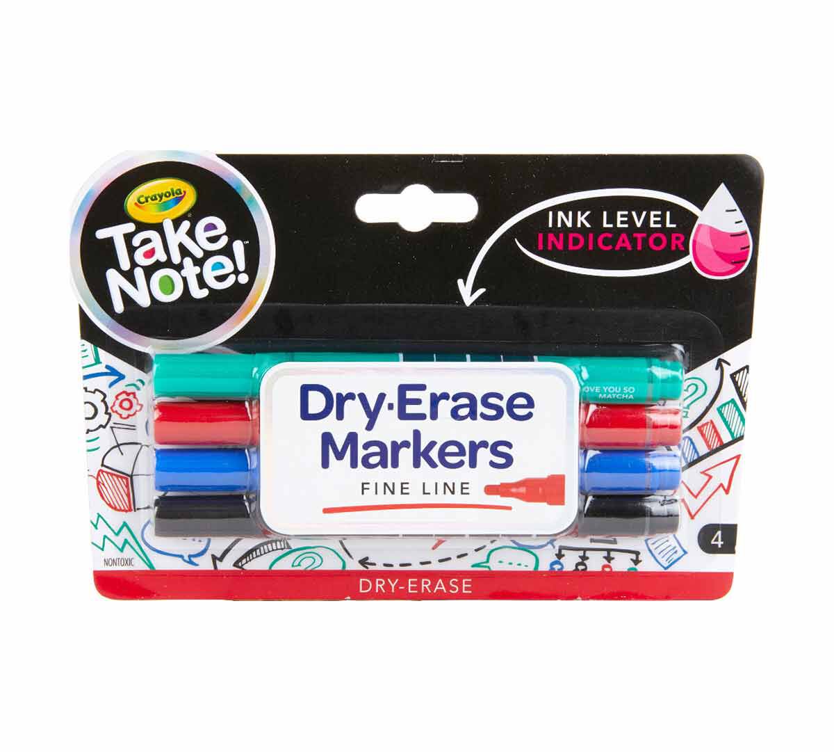 Take Note Low Odor Dry Erase Markers Fine Tip, 4 Count. Front view.