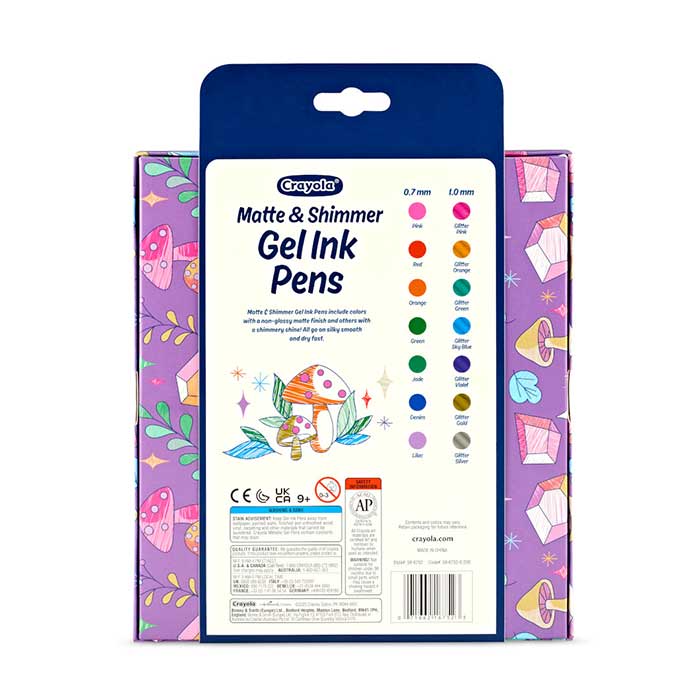 Matte & Shimmer Gel Ink Pens, 14 Pens back view.