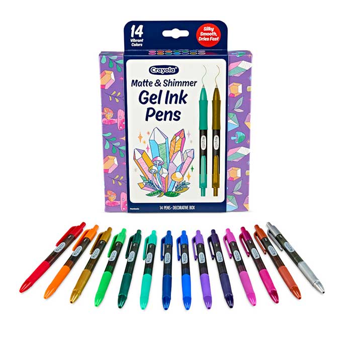 Matte & Shimmer Gel Ink Pens, 14 Pens packaging and contents.